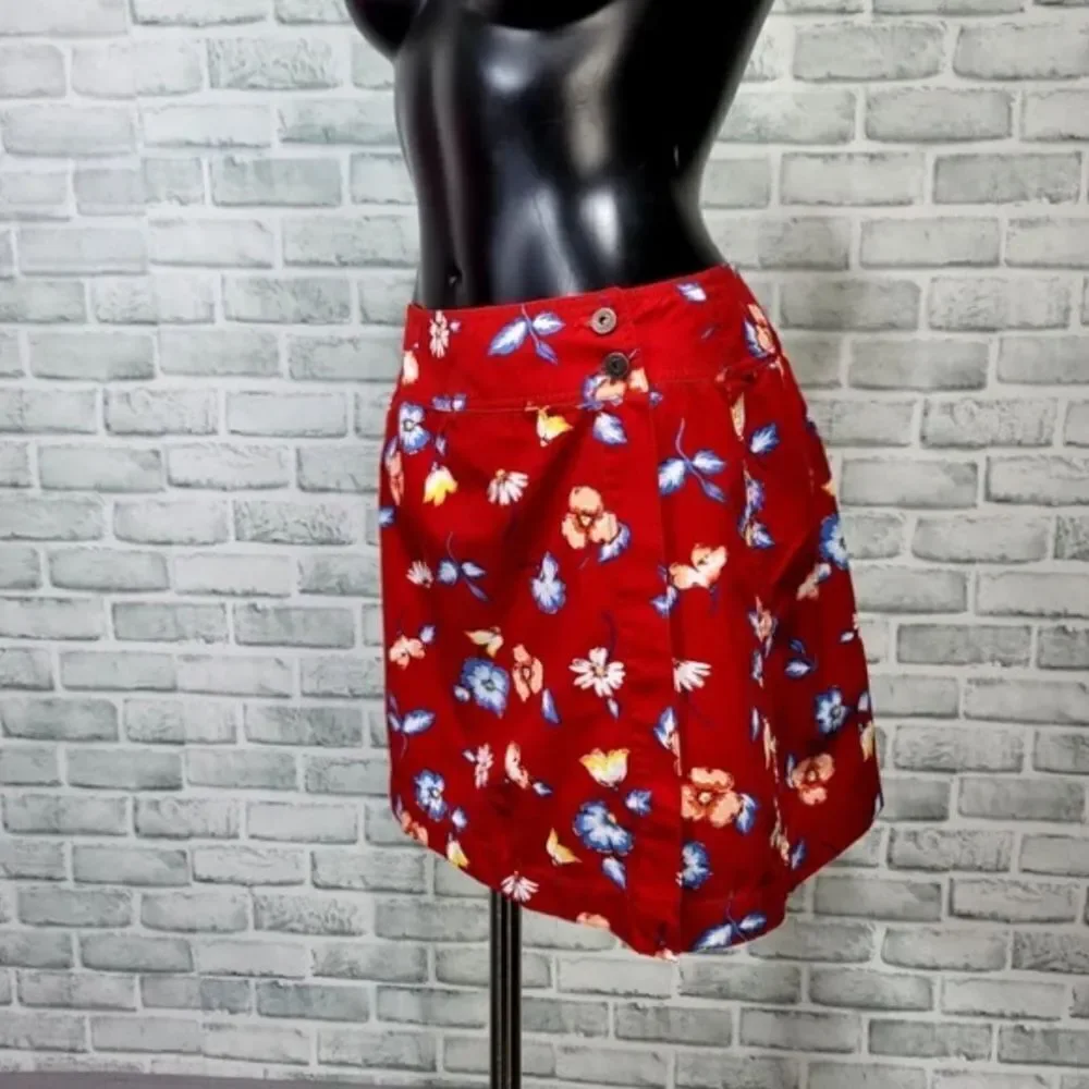 Vintage 90s LizWear Womens 2P Petite Red Floral Cotton Skort Skirt Shorts